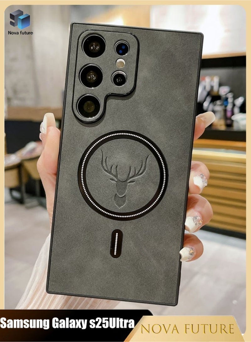 Nova future Lambskin Leather Elk Pattern Case For Samsung S25 Ultra Shockproof Magnetic For Magsafe Wireless Charge Cover Soft Faux Leather Phone Case,[Compatible with Mag-Safe] Premium Protective Cover (Grey) - Image 1